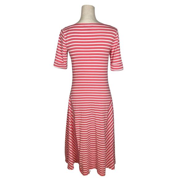 Lauren Ralph Lauren Orange White Stripe Midi T-Shirt Fit & Flare Dress Size: M - Picture 6 of 7